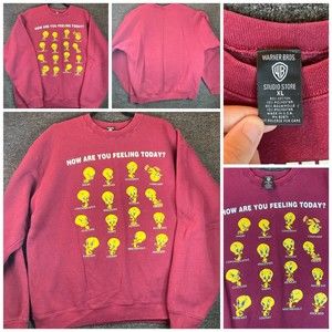 Warner Bros Tweety Bird Feelings Big Print Sweatshirt Vtg 90s Looney Tunes XL